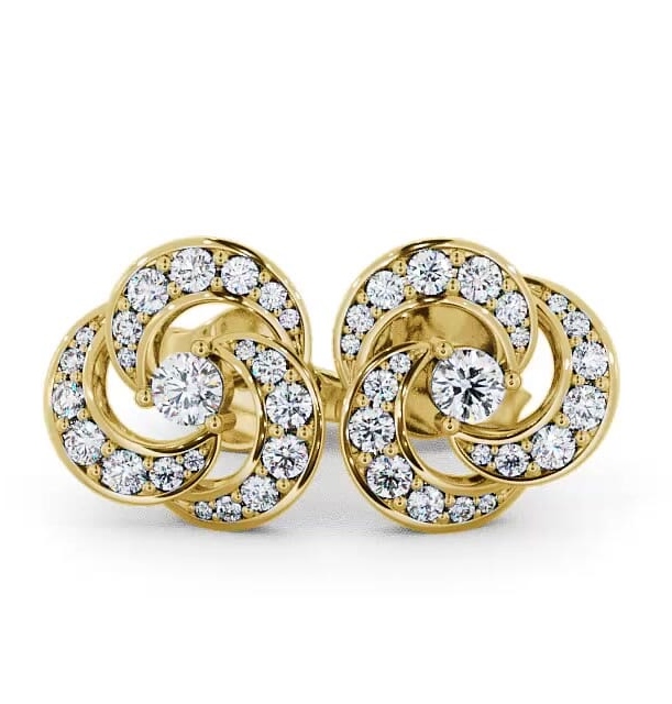 Cluster Round Diamond Swirling Design Earrings 9K Yellow Gold ERG32_YG_THUMB1