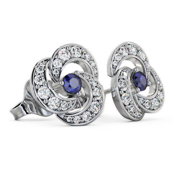 Cluster Blue Sapphire and Diamond 1.19ct Earrings 9K White Gold ERG32GEM_WG_BS_THUMB1 