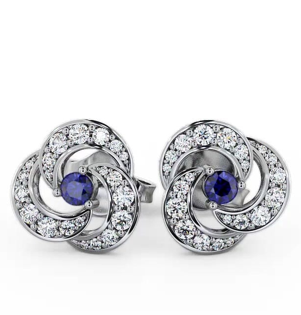 Cluster Blue Sapphire and Diamond 1.19ct Earrings 18K White Gold ERG32GEM_WG_BS_THUMB1