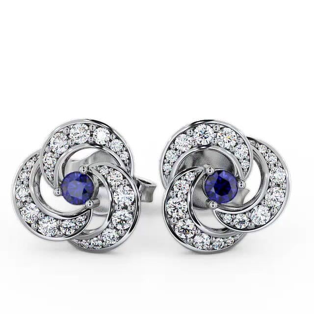 Cluster Blue Sapphire and Diamond 1.19ct Earrings 18K White Gold - Melony ERG32GEM_WG_BS_EAR