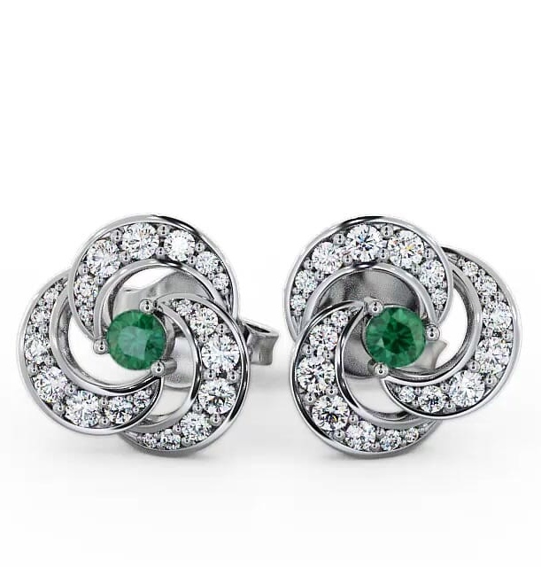 Cluster Emerald and Diamond 1.13ct Earrings 18K White Gold ERG32GEM_WG_EM_THUMB1