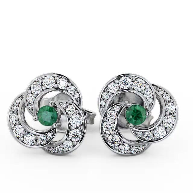 Cluster Emerald and Diamond 1.13ct Earrings 18K White Gold - Melony ERG32GEM_WG_EM_EAR