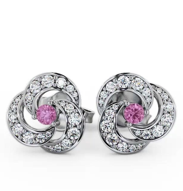 Cluster Pink Sapphire and Diamond 1.19ct Earrings 18K White Gold ERG32GEM_WG_PS_THUMB1