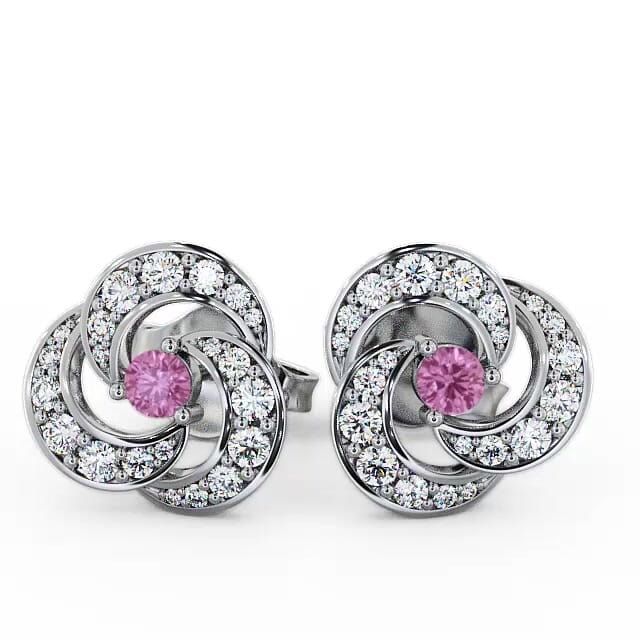 Cluster Pink Sapphire and Diamond 1.19ct Earrings 18K White Gold - Melony ERG32GEM_WG_PS_EAR