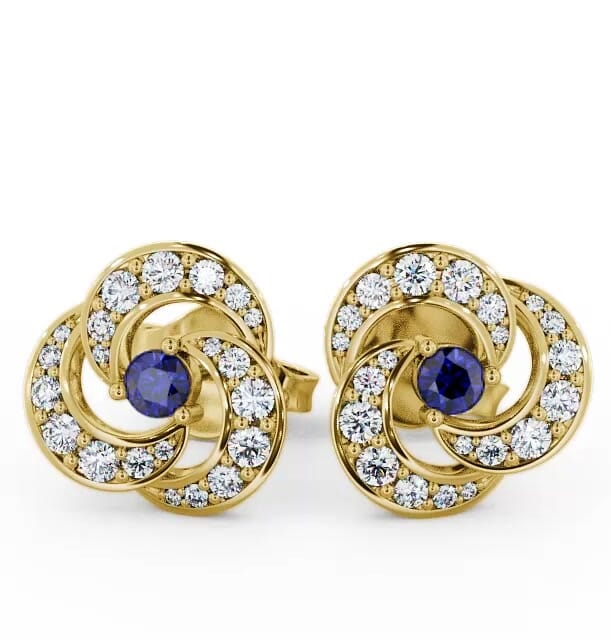 Cluster Blue Sapphire and Diamond 1.19ct Earrings 18K Yellow Gold ERG32GEM_YG_BS_THUMB1