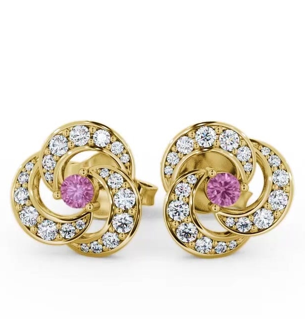 Cluster Pink Sapphire and Diamond 1.19ct Earrings 18K Yellow Gold ERG32GEM_YG_PS_THUMB1