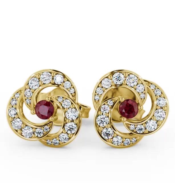 Cluster Ruby and Diamond 1.19ct Earrings 18K Yellow Gold ERG32GEM_YG_RU_THUMB2 