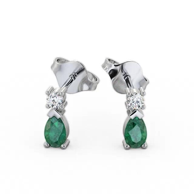 Drop Style Emerald and Diamond 0.62ct Earrings 18K White Gold - Amory ERG34GEM_WG_EM_EAR
