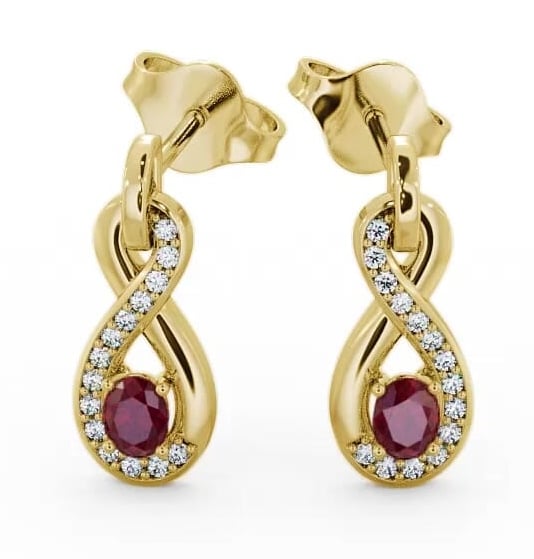 Drop Style Ruby and Diamond 0.81ct Earrings 9K Yellow Gold ERG36GEM_YG_RU_THUMB1
