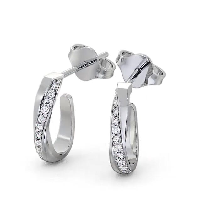 Hoop Round Diamond 0.13ct Earrings 18K White Gold - Danya ERG40_WG_EAR