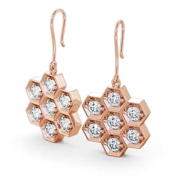 Drop Round Diamond Contemporary Style Earrings 9K Rose Gold ERG42_RG_THUMB1