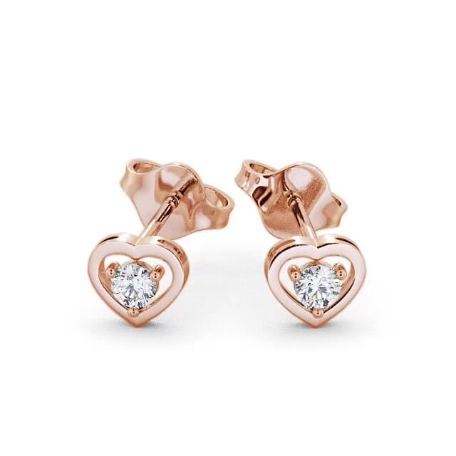 Heart Shaped Round Diamond Stud Earrings 18K Rose Gold - Frances ERG48_RG_EAR