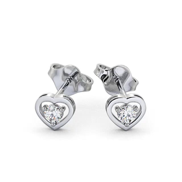 Heart Shaped Round Diamond Stud Earrings 9K White Gold - Frances ERG48_WG_EAR