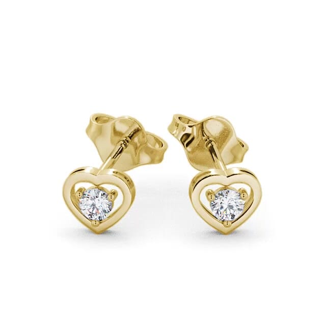 Heart Shaped Round Diamond Stud Earrings 9K Yellow Gold - Frances ERG48_YG_EAR