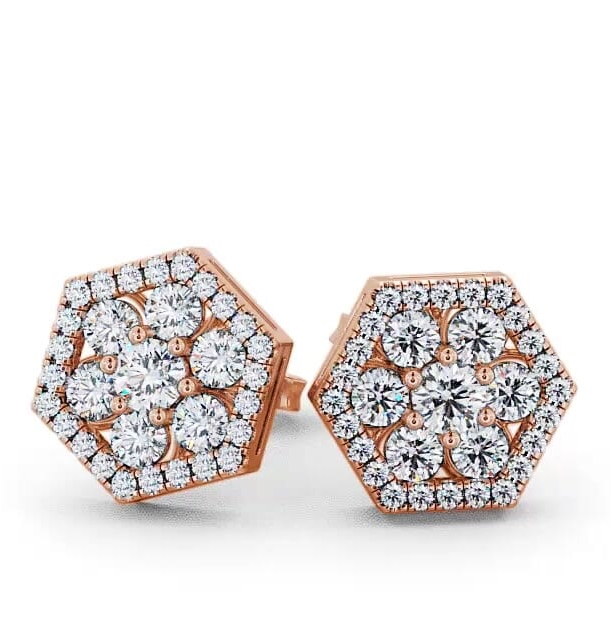 Cluster Round Diamond Hexagon Design Earrings 18K Rose Gold ERG61_RG_THUMB1