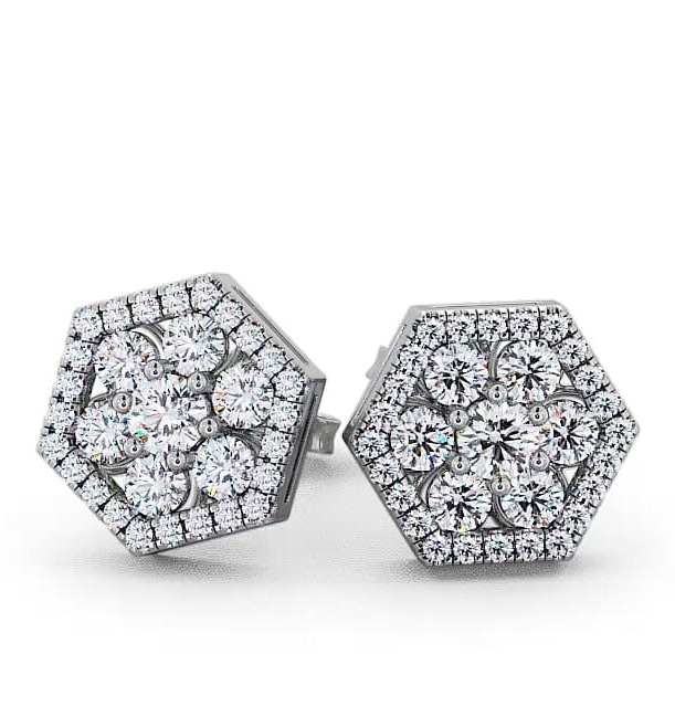 Cluster Round Diamond Hexagon Design Earrings 18K White Gold ERG61_WG_THUMB1