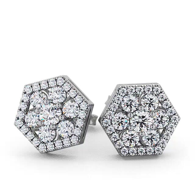 Cluster Round Diamond Earrings 18K White Gold - Lanah ERG61_WG_EAR