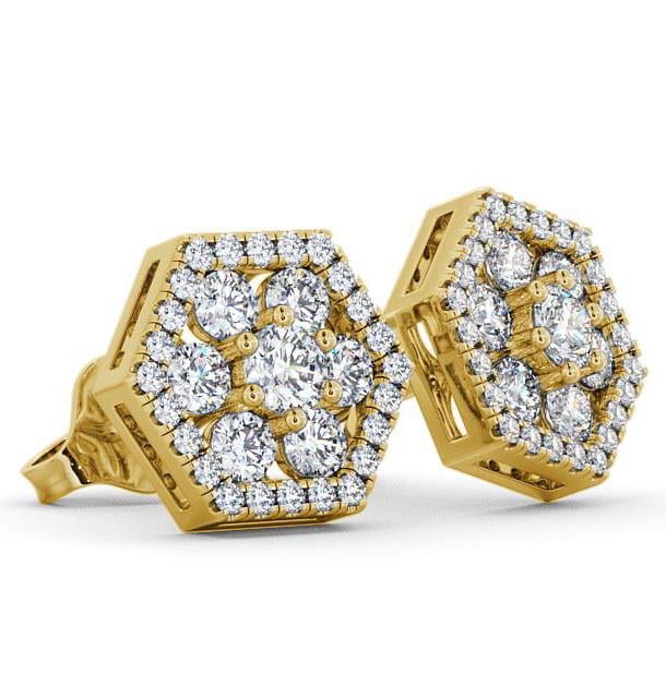 Cluster Round Diamond Hexagon Design Earrings 18K Yellow Gold ERG61_YG_THUMB1 
