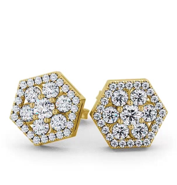 Cluster Round Diamond Hexagon Design Earrings 18K Yellow Gold ERG61_YG_THUMB1
