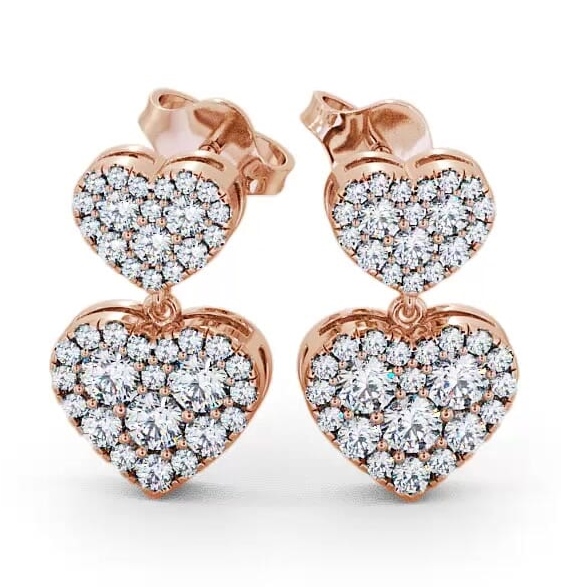 Double Heart Shaped Drop Diamond Cluster Earrings 18K Rose Gold ERG64_RG_THUMB1