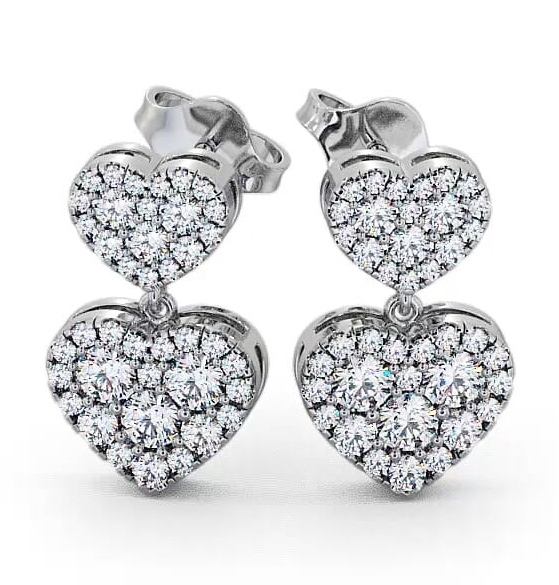 Double Heart Shaped Drop Diamond Cluster Earrings 9K White Gold ERG64_WG_THUMB2 