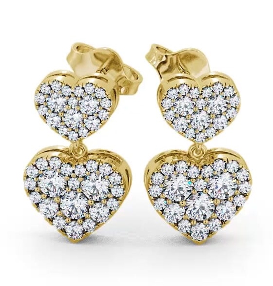 Double Heart Shaped Drop Diamond Cluster Earrings 18K Yellow Gold ERG64_YG_THUMB1