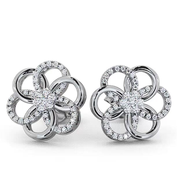 Cluster Round Diamond 0.50ct Floral Design Earrings 18K White Gold ERG65_WG_THUMB2 