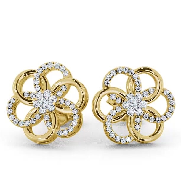Cluster Round Diamond 0.50ct Floral Design Earrings 18K Yellow Gold ERG65_YG_THUMB2 
