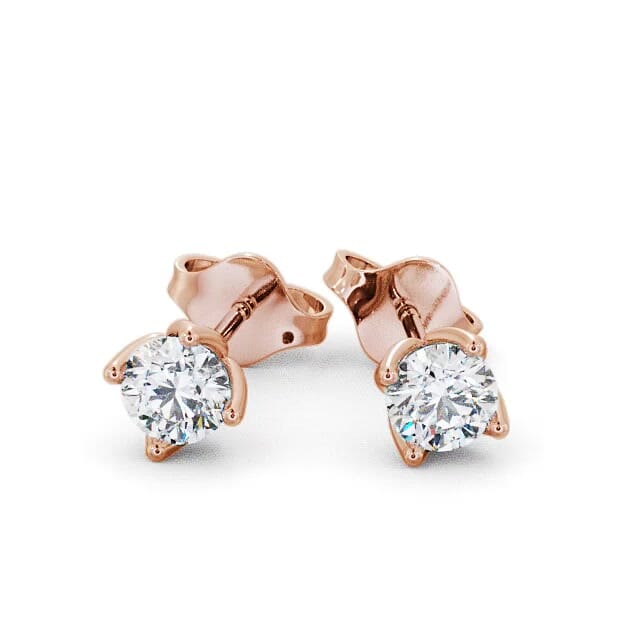 Round Diamond Four Claw Stud Earrings 18K Rose Gold - Oaklie ERG66_RG_EAR