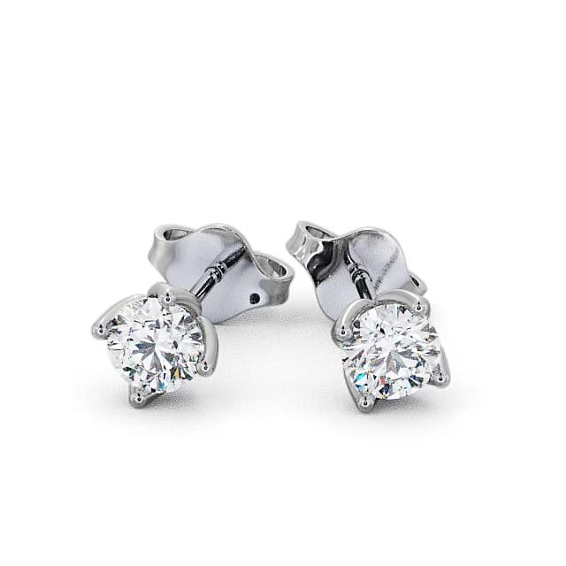 Round Diamond Four Claw Stud Earrings 18K White Gold - Oaklie ERG66_WG_EAR