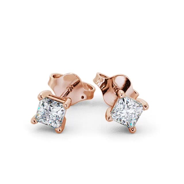 Princess Diamond Four Claw Stud Earrings 18K Rose Gold - Makiya ERG68_RG_EAR