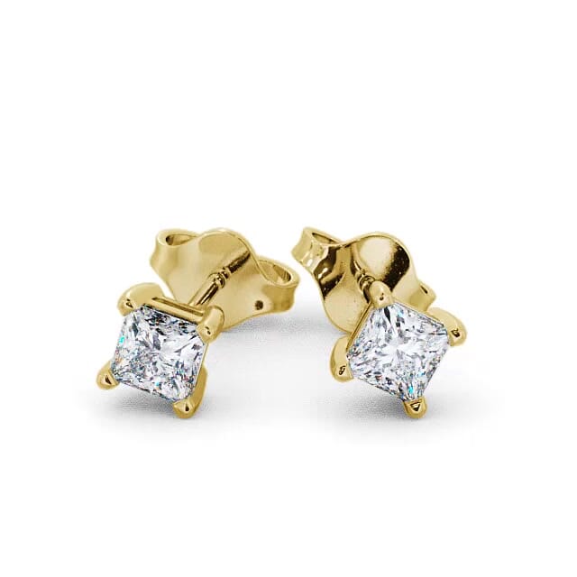 Princess Diamond Four Claw Stud Earrings 18K Yellow Gold - Makiya ERG68_YG_EAR