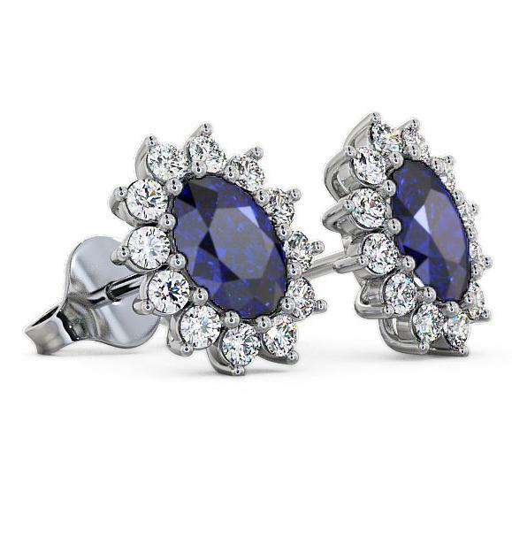 Cluster Blue Sapphire and Diamond 1.60ct Earrings 18K White Gold ERG6GEM_WG_BS_THUMB1 
