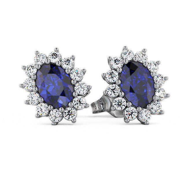 Cluster Blue Sapphire and Diamond 1.60ct Earrings 18K White Gold - Neveah ERG6GEM_WG_BS_EAR