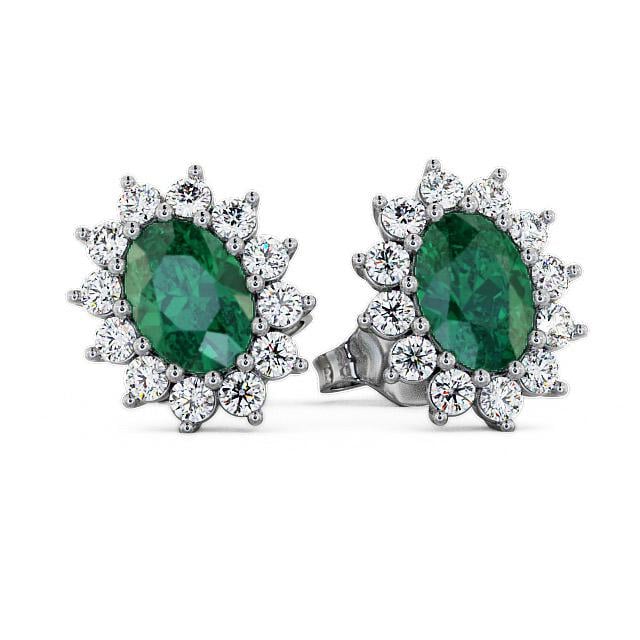 Cluster Emerald and Diamond 1.44ct Earrings 18K White Gold - Neveah ERG6GEM_WG_EM_EAR