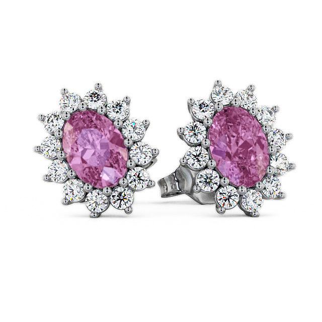 Cluster Pink Sapphire and Diamond 1.60ct Earrings 18K White Gold - Neveah ERG6GEM_WG_PS_EAR