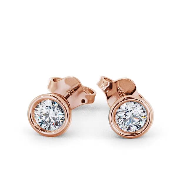 Round Diamond Bezel Stud Earrings 18K Rose Gold - Miraya ERG70_RG_EAR