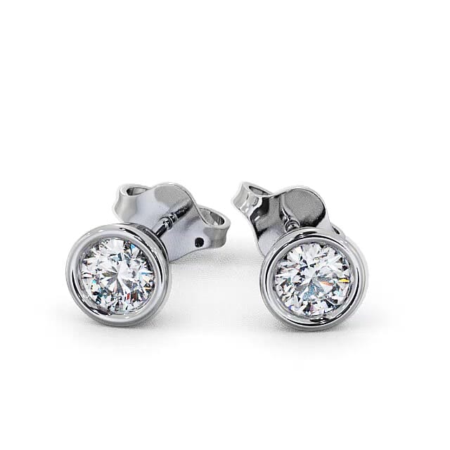 Round Diamond Bezel Stud Earrings 18K White Gold - Miraya ERG70_WG_EAR