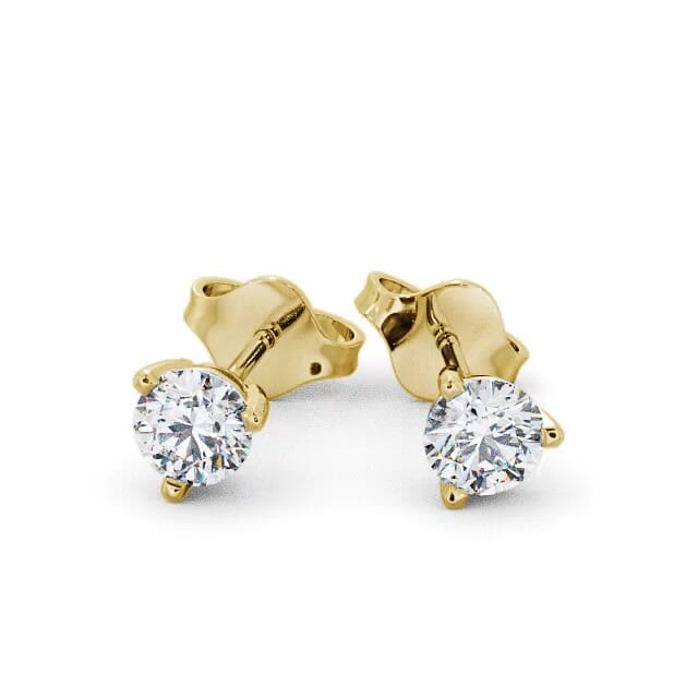 Round Diamond Three Claw Stud Earrings 18K Yellow Gold - Dalia ERG71_YG_EAR