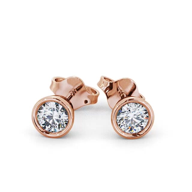 Round Diamond Bezel Stud Earrings 18K Rose Gold - Lawson ERG74_RG_EAR