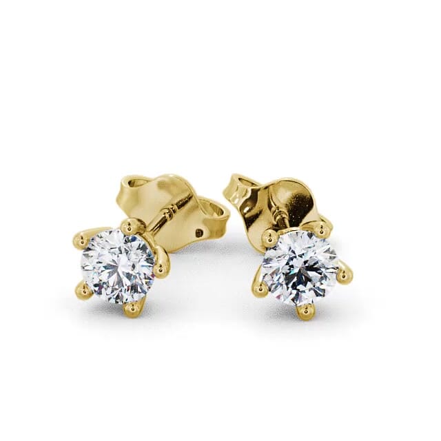 Round Diamond Five Claw Stud Earrings 18K Yellow Gold - Tanaya ERG75_YG_EAR