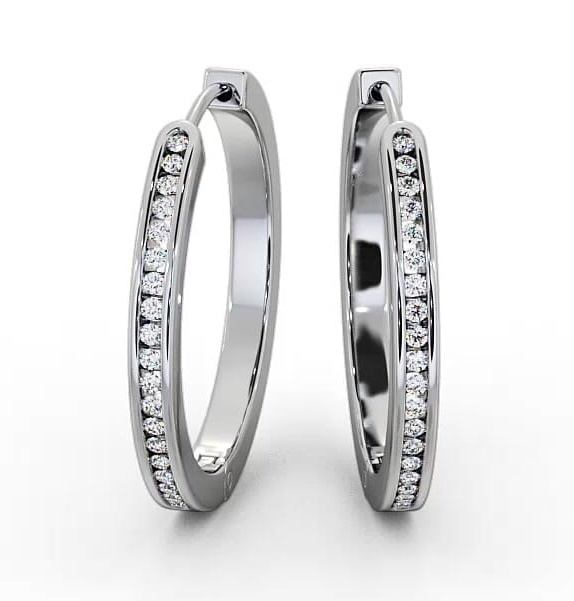 Hoop Round Diamond Channel Set Earrings 9K White Gold ERG79_WG_THUMB1