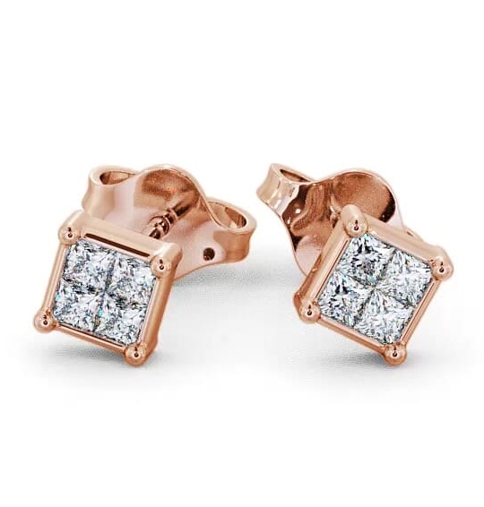 Princess Diamond Illusion Set Stud Earrings 9K Rose Gold ERG7_RG_THUMB2 