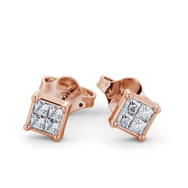 Princess Diamond Stud Earrings 18K Rose Gold - Jiya ERG7_RG_EAR