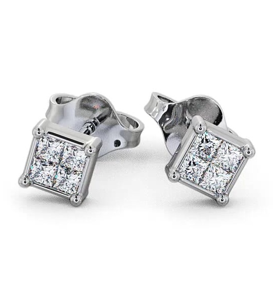 Princess Diamond Illusion Set Stud Earrings 18K White Gold ERG7_WG_THUMB2 