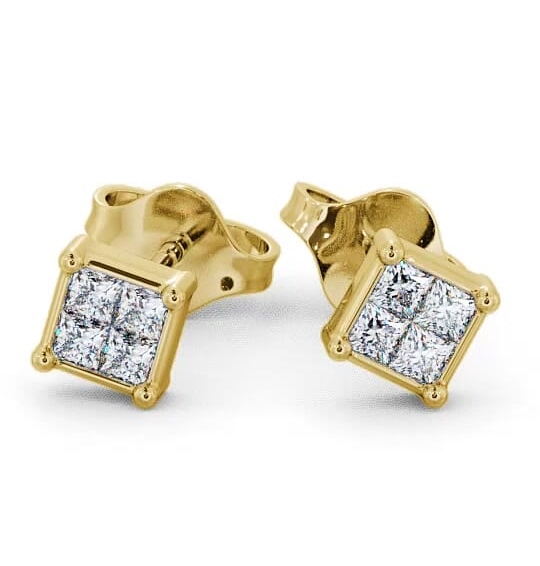 Princess Diamond Illusion Set Stud Earrings 18K Yellow Gold ERG7_YG_THUMB2 