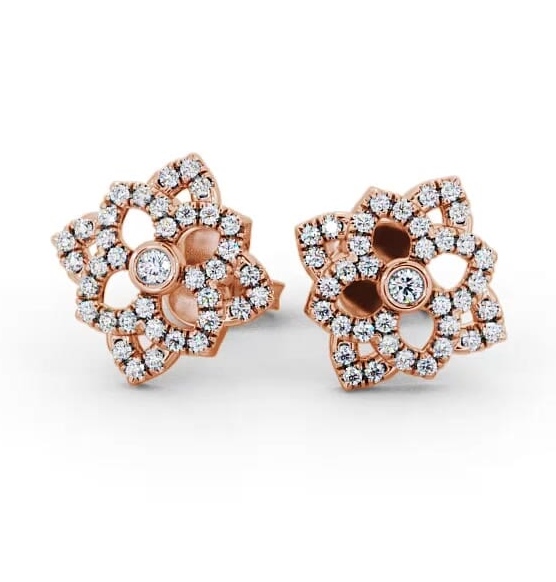 Floral Style Round Diamond Cluster Earrings 9K Rose Gold ERG81_RG_THUMB1