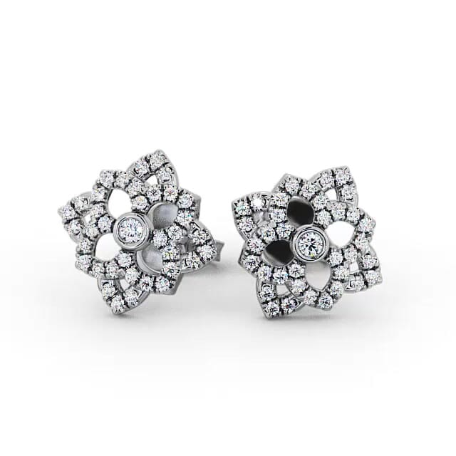 Floral Style Round Diamond Earrings 18K White Gold - Violetta ERG81_WG_EAR