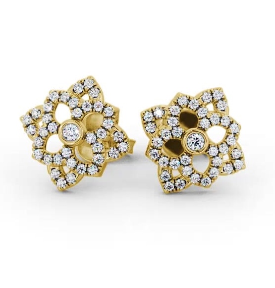 Floral Style Round Diamond Cluster Earrings 9K Yellow Gold ERG81_YG_THUMB1