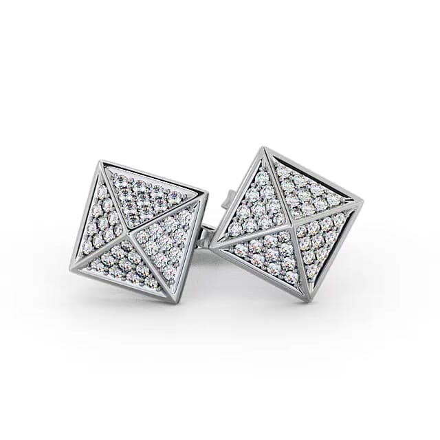Pyramid Style Round Diamond Earrings 18K White Gold - Ellena ERG83_WG_EAR